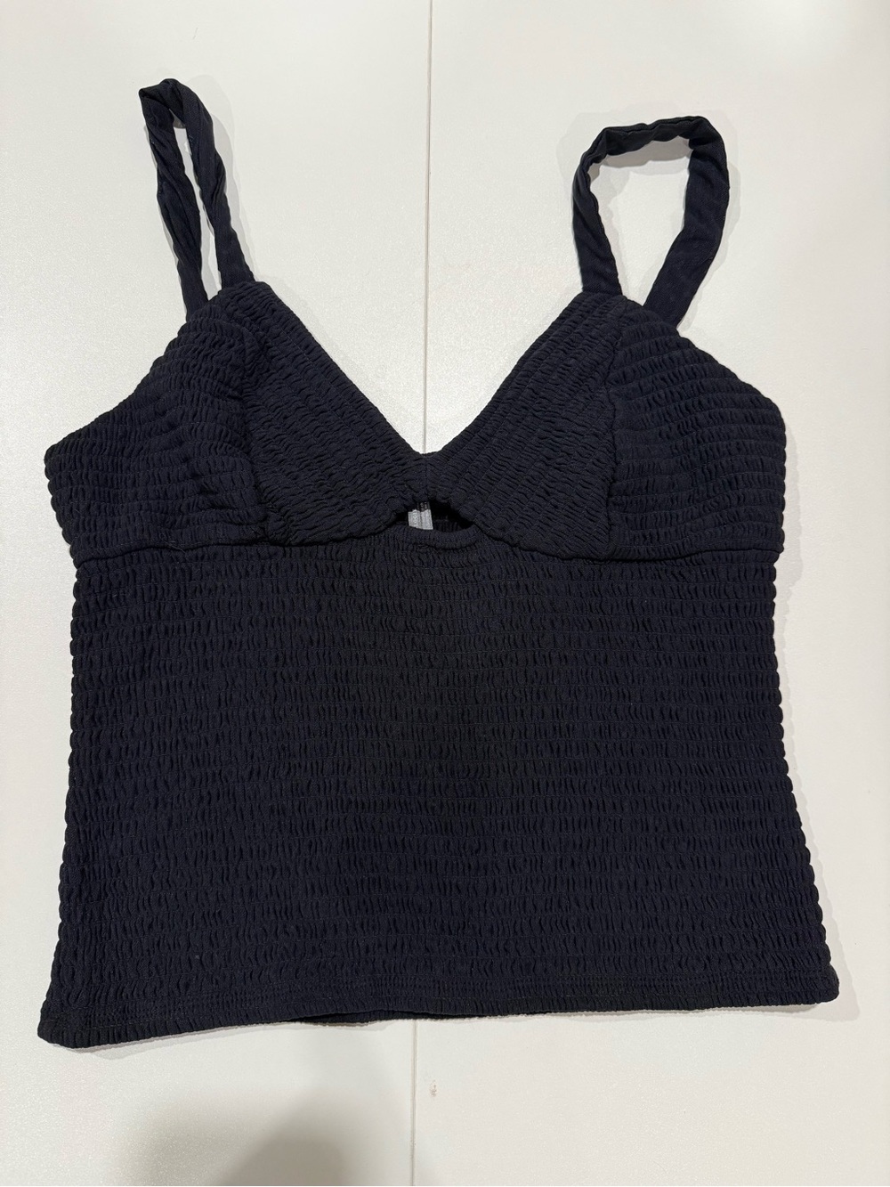 Anthropologie Black Smocked Cami with Twist Front Detail